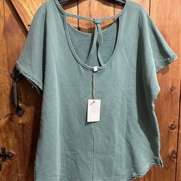 NWT Easel Sage Short Sleeve Top oversized  raw hem boxy top 100% cotton S - Picture 3 of 7